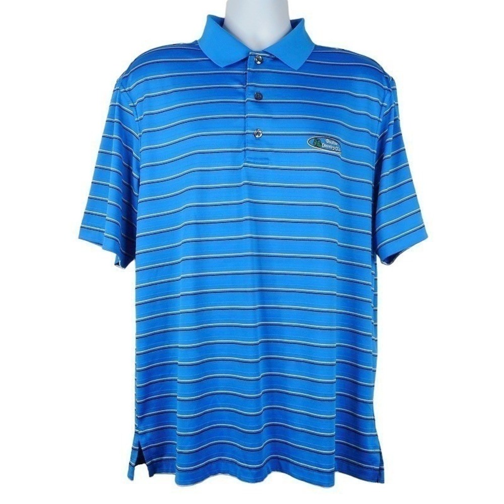 Monterey Club Golf Shirt Large Blue Striped Short Sleeve Breathable Logo Active‎